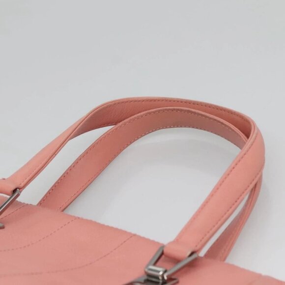 CHANEL Choco Bar COCO Mark Hand Bag Grained Calf Skin Pink Silver CC Auth PP558 - Picture 8 of 15